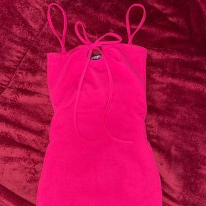 Hot pink mini dress with front tie detail
